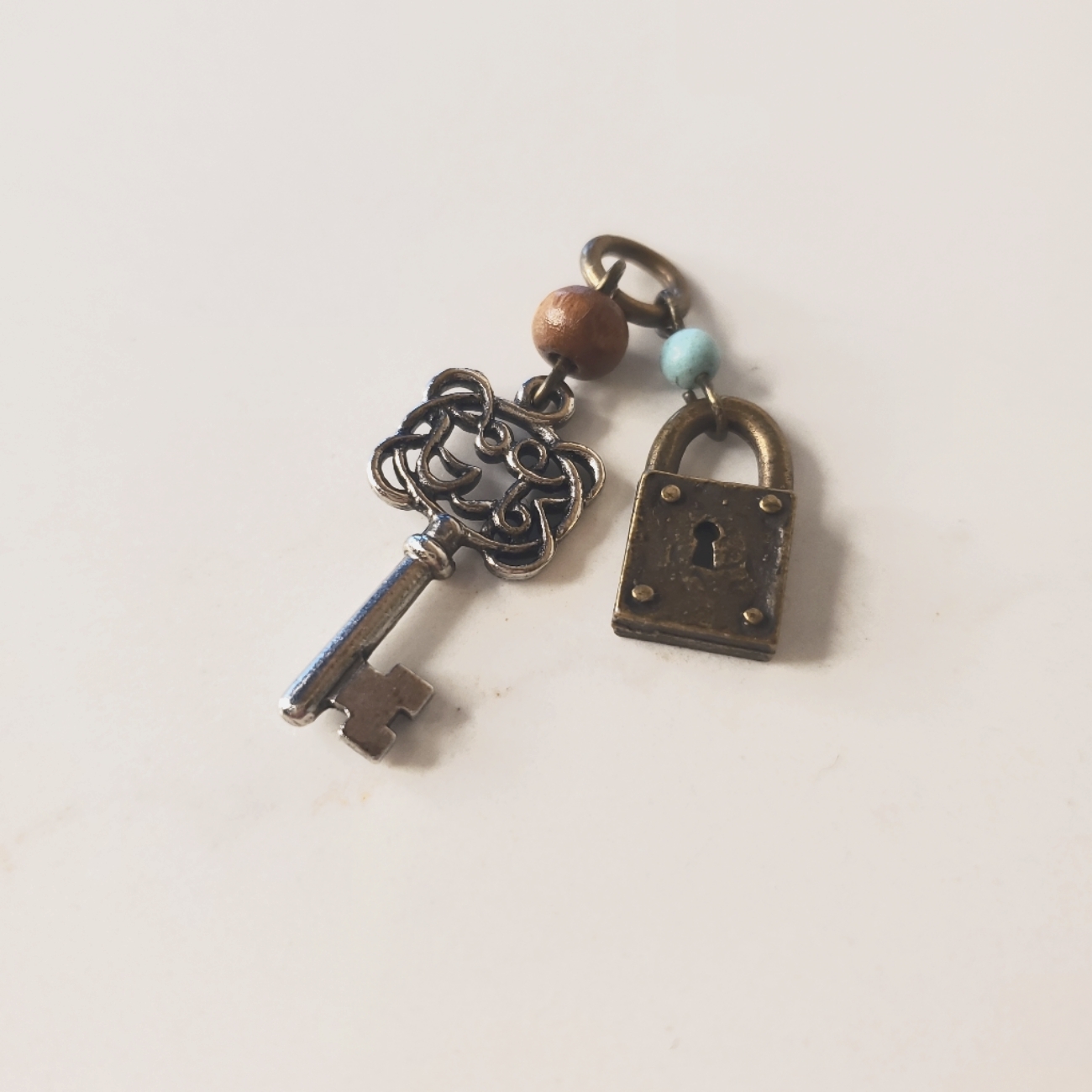 Lenny & Eva Key Charm With Wood And Turquoise Bead For Bracelet